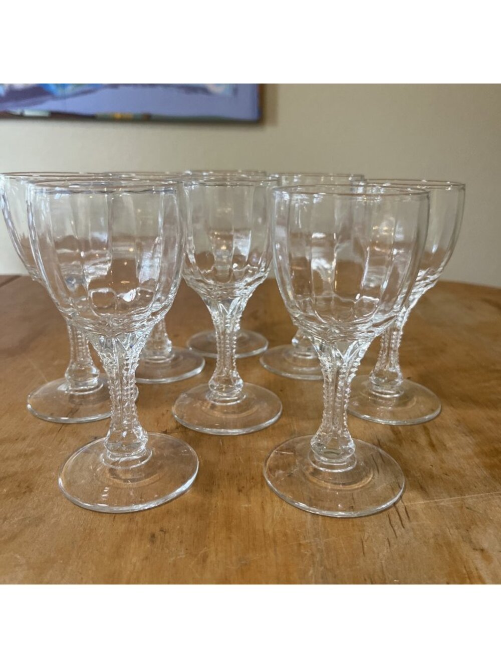 SET OF 8 Cordial Reverse Optic Cut Crystal Glass Sawtooth Stem Barware 5.5 In